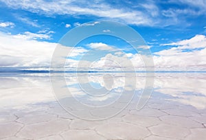 Lake Salar de Uyuni with a thin layer of water