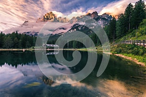 Lake San Vito di Cadore (lake Mosigo) in Boite valley in the domain of Mount Antelao also called King of the Dolomites. Italian D