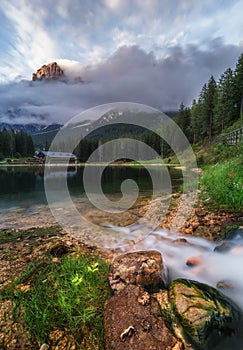 Lake San Vito di Cadore (lake Mosigo) in Boite valley in the domain of Mount Antelao also called King of the Dolomites. Italian D