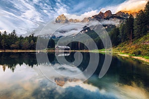 Lake San Vito di Cadore (lake Mosigo) in Boite valley in the domain of Mount Antelao also called King of the Dolomites. Italian D