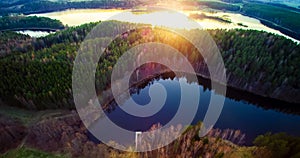 Lake scenery at sunset, aerial view