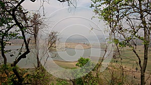 Lake with scenic bank