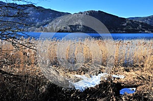 Lake schliersee in winter in the mountains in bavaria