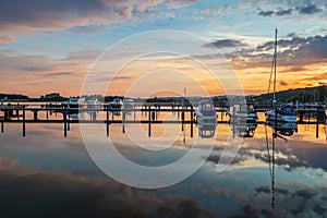 Lake in Sellin at sunset in Ruegen, Germany