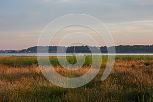 Lake in Sellin at sunset in Ruegen, Germany