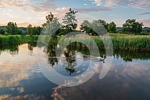 Lake in Sellin at sunset in Ruegen, Germany