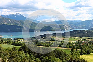 Lake Serre-Poncon valley between the Hautes-Alpes mountains, France