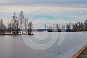 Lake Sestroretskiy Razliv covered with thin ice, Saint-Petersburg photo