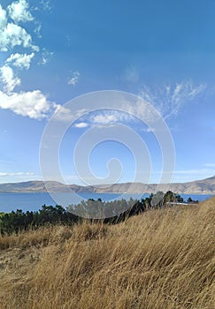 Lake Sevan surrounded by mountains, Armenia