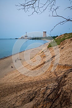 Lake shore and beach at Indiana Dunes National Park in Summer. Lake Michigan