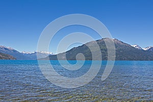 Lake side with mountain range in the background close to El BolsÃ³n. Perfect place for fly