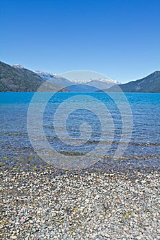 Lake side with mountain range in the background close to El BolsÃ³n. Perfect place for fly