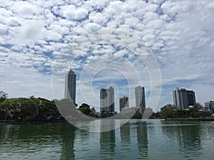 Lake side view with a cloudy sky photo