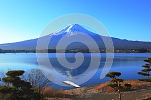 Lake side view of Mountain Fuji, Japan photo