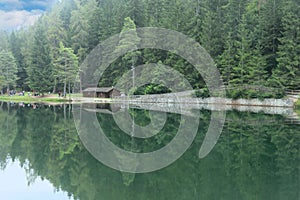 Lake Smeraldo in Val di Non, Northern Italy photo