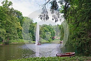 Lake and the Snake Fountain in the National Park of Sofiyivka. Uman, Ukraine