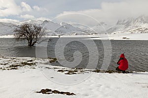 Lake with Snow Man photo