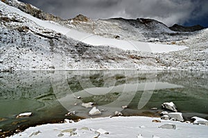 Lake with snow mountain reflections