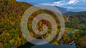 Lake spill way in Western North Carolina in autumn