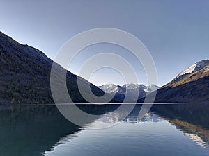 Lake Srednee Multinskoe in the mountains of the Altai Republic.