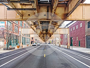 Lake Street underneath the elevated train in the Fulton Market neighborhood. Main streets in Chicago, streets in Illinois
