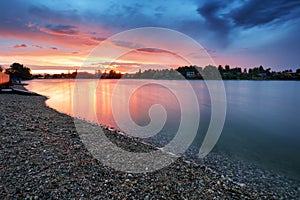 Lake sunset in Slovakia city Senec