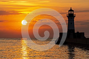 Lake Superior Breakwater Lighthouse At Sunrise