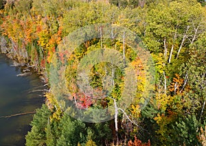 Lake superior shore with autumn trees in Michigan upper peninsula photo