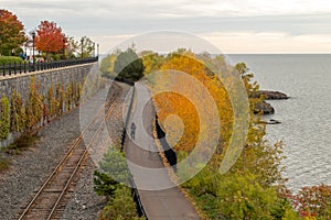 Lake Superior shoreline in Duluth Minnesota on a cloudy autumn day