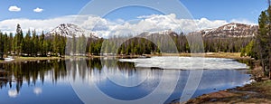 Lake surrounded by Mountains and Trees in Amercian Landscape.