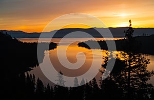 Lake Tahoe California Orange Sunrise over Emerald Bay