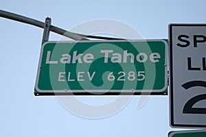 Lake Tahoe elevation sign California