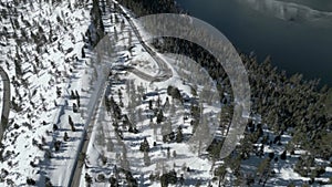 Lake Tahoe Emerald Bay. Aerial Panorama in winter. California USA