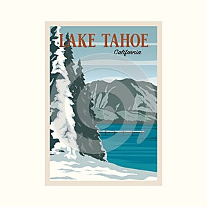 lake tahoe national park vintage poster vector background illustration design