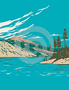 Lake Tahoe-Nevada State Park with Marlette Lake and Hobart Reservoir Nevada USA WPA Poster Art photo