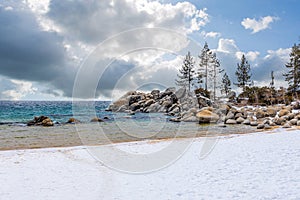 Lake Tahoe Rocks Beach Snow