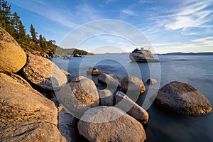 Lake Tahoe`s Bonsai Rock at Sunset