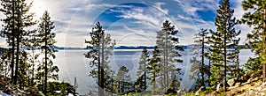 Lake Tahoe shoreline on a beautiful winter day, Sierra Nevada mountains