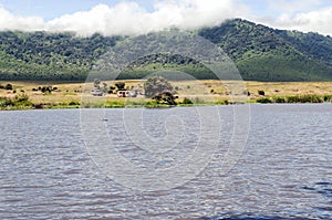 Lake in Tanzania with safari car