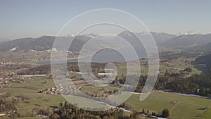 Lake Tegernsee in the Bavarian Alps. Aerial Drone Panorama Shot. Spring