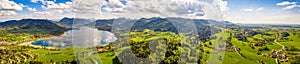 Lake Tegernsee in the Bavarian Alps. Aerial Drone Panorama Shot. Spring