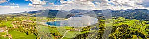 Lake Tegernsee in the Bavarian Alps. Aerial Drone Panorama Shot. Spring