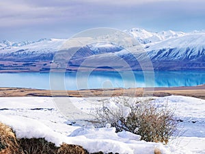 Lake Tekapo from Rural Lilybank Road in winter, South Island, New Zealand