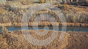 Lake Tisza swampy bogs waterways and reed drone view, Lake Tisza