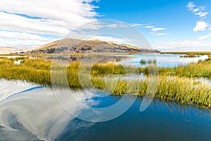 Lake Titicaca,South America, located on border of Peru and Bolivia.