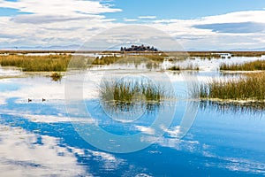 Lake Titicaca,South America, located on border of Peru and Bolivia. It sits 3,812 m above sea level