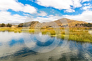 Lake Titicaca,South America, located on border of Peru and Bolivia. It sits 3,812 m above sea level