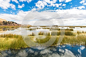 Lake Titicaca,South America, located on border of Peru and Bolivia. It sits 3,812 m above sea level