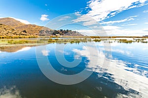 Lake Titicaca,South America, located on border of Peru and Bolivia. It sits 3,812 m above sea level photo