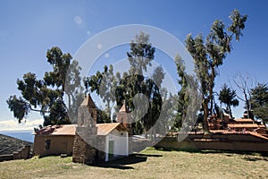The church at the Yumani community on the Isla del Sol, Bolivia photo